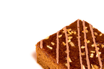 Small pieces caramel coffee cake isolated on white background