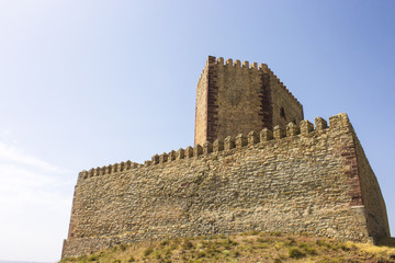 The Castle of Molina de Aragon, a fortification in Castilla-La Mancha, Spain. It is located on a hill commanding the surrounding valley, and is formed by an external line of walls, gates and towers