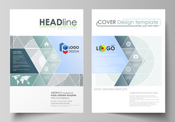 Business templates for brochure, flyer, report. Cover design template, abstract vector layout in A4 size. Minimalistic background with lines. Gray color geometric shapes forming beautiful pattern.