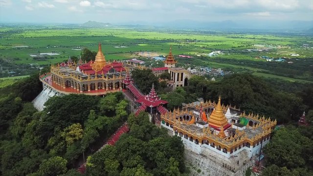 Aerial view from the drone on the Mandalay Hill Temple.Hill that is located to the northeast of the city centre of Mandalay in Burma