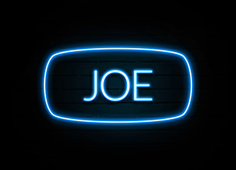 Joe  - colorful Neon Sign on brickwall