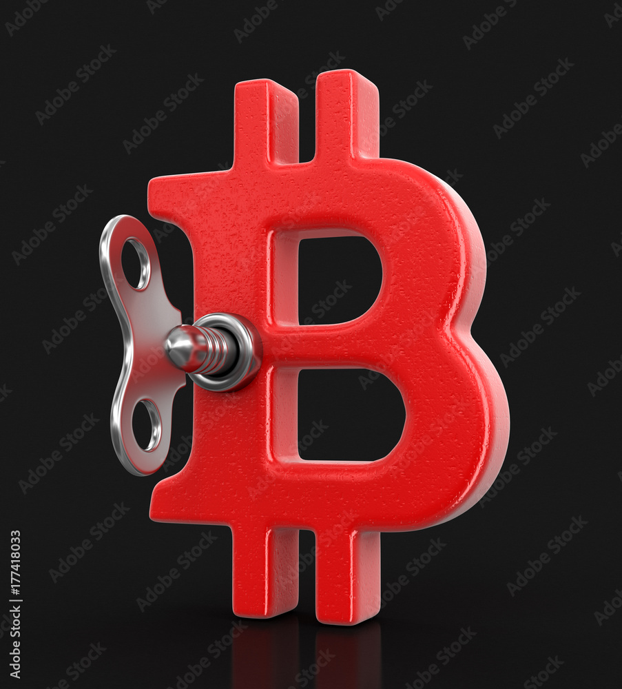 Poster bitcoin sign and winding key. image with clipping path