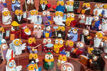 Background of old owl dolls