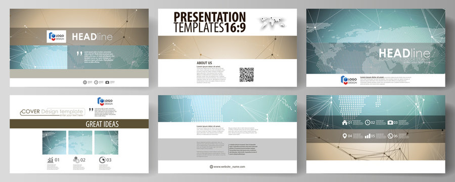 The minimalistic abstract vector illustration of the editable layout of high definition presentation slides design business templates. Chemistry pattern with molecule structure. Medical DNA research.