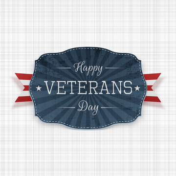 Happy Veterans Day national Label with Ribbon