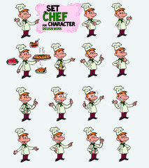 White chef. Set of postures of the same character in different expressions. Sad, happy, angry ... Always showing, as if he were in front of a blackboard, the data you want.