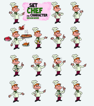 White chef. Set of postures of the same character in different expressions. Sad, happy, angry ... Always showing, as if he were in front of a blackboard, the data you want.