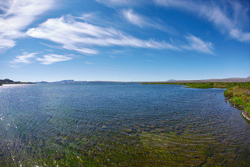 Panoramic view on tne Thingvallavatn lake in Thingvellir National Park, largest natural lake in Iceland. Travel to Iceland.