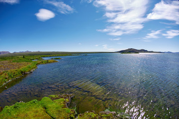 Panoramic view on tne Thingvallavatn lake in Thingvellir National Park, largest natural lake in Iceland. Travel to Iceland.