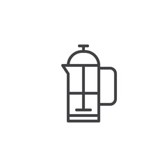 Coffee plunger line icon, outline vector sign, linear style pictogram isolated on white. French press symbol, logo illustration. Editable stroke