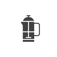 Coffee plunger icon vector, filled flat sign, solid pictogram isolated on white. French press symbol, logo illustration.