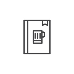 Beer menu book with beer mug line icon, outline vector sign, linear style pictogram isolated on white. Symbol, logo illustration. Editable stroke
