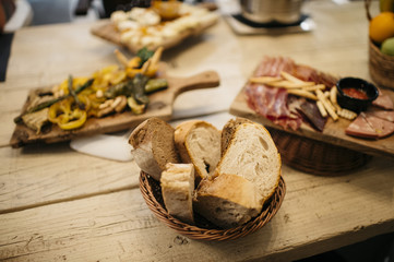 dishes on the table with food