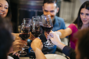 friends toasting with wine