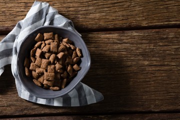 Bowl of chocolate toast crunch with napkin