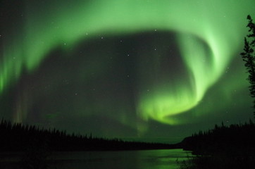 Northern Lights and the Big Dipper over the Yukon River