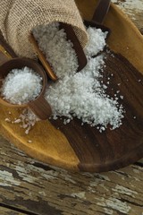 Sea slat on wooden plate