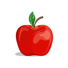 Red sweet apple with a twig and leaf. Vector illustration