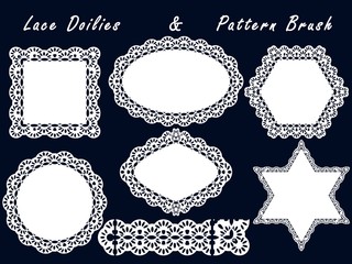Set of lace napkins and pattern brush. For scrapbook, templates design baby shower, cards and invitations. - obrazy, fototapety, plakaty