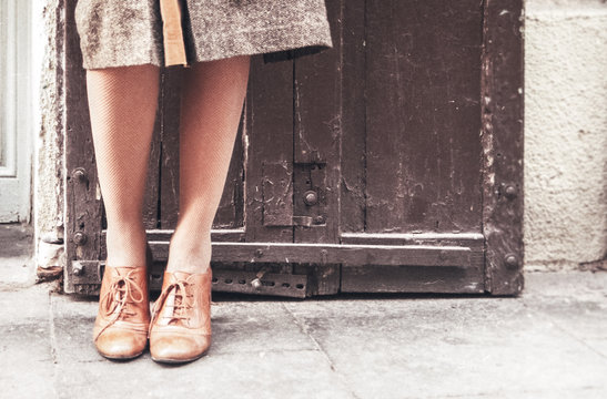 Woman legs, with vintage shoes