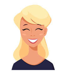 Face expression of a blonde woman - laughing. Female emotions.
