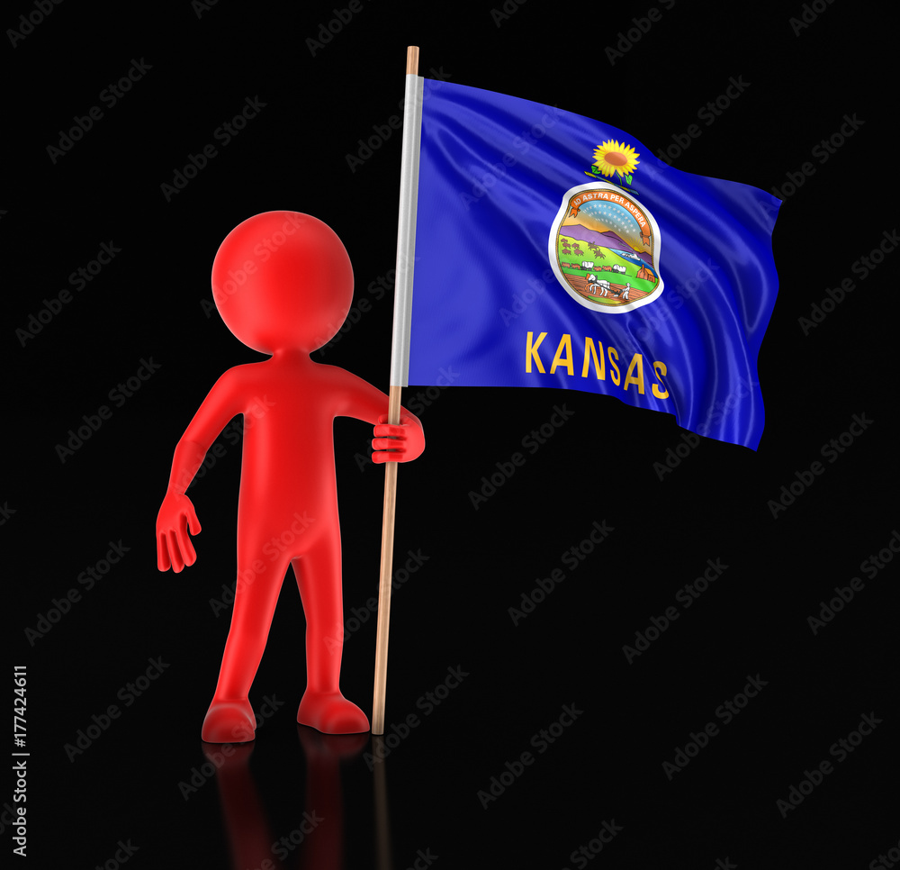 Poster man and flag of the us state of kansas. image with clipping path