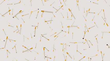Numerous cigarettes floating on a clean white background