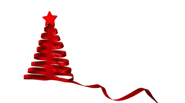 Beautiful fir tree made from satin ribbon, isolated on white