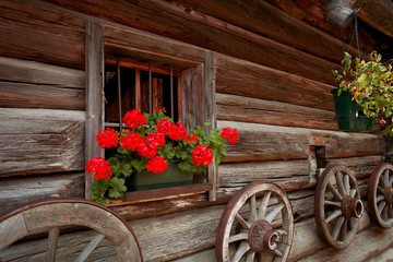 Fototapeta na wymiar Altes traditionelles Bauernhaus mit Blumenschmuck