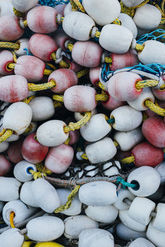 Pile of floats and commercial fishing nets