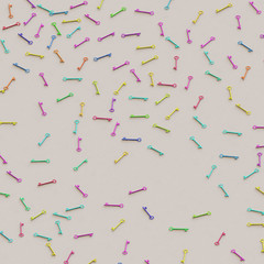 Isometric perspective on scattered vibrantly colored classic keys