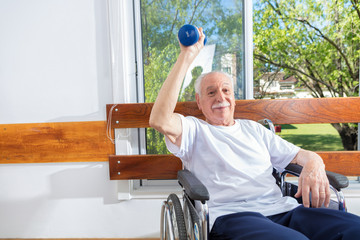 Active elderly people rehab with weights