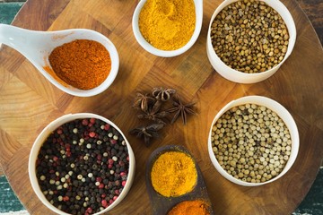 Various type of spices on board 