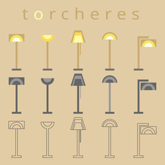 Floor lamp line icon. In flat design. Torchere, furniture, interior symbol. Vector illustration.