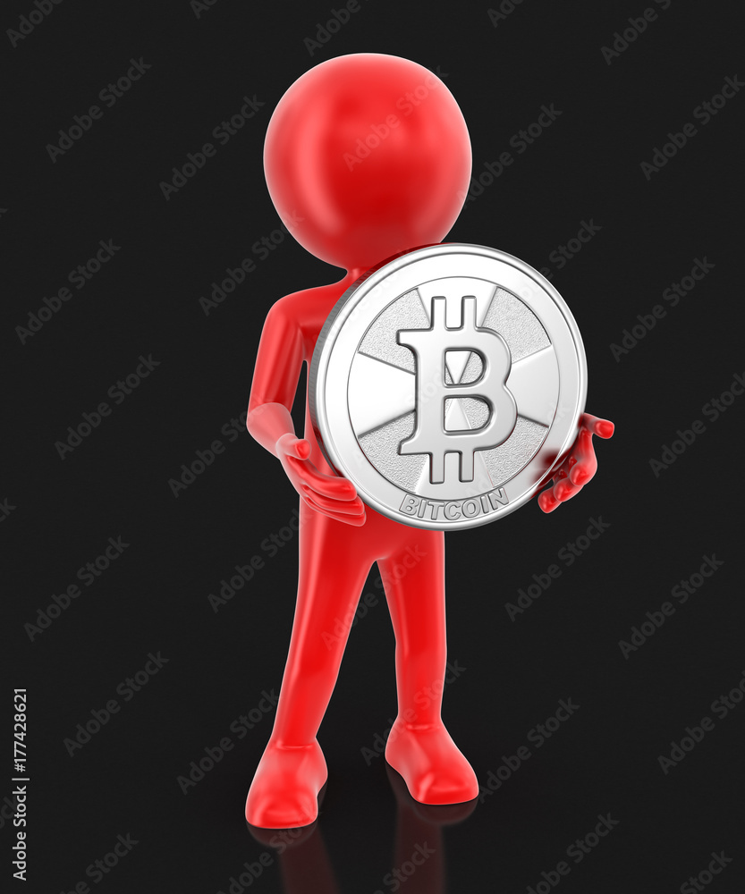 Poster silver bitcoin and man. image with clipping path