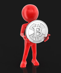 Silver bitcoin and man. Image with clipping path