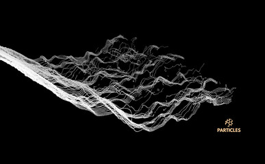 Array with dynamic emitted particles. Water splash imitation. Abstract background. Vector illustration.