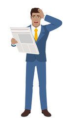 Bad news. Businessman with newspaper grabbed his head