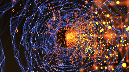 Abstract Data Transmission Through Fiber Channel, Technology Concept Background