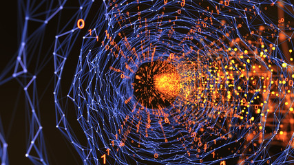 Abstract Data Transmission Through Fiber Channel, Technology Concept Background