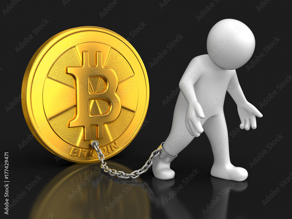 Poster man and bitcoin. image with clipping path
