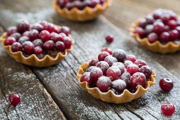 Tartlets with apple jam and fresh cranberries