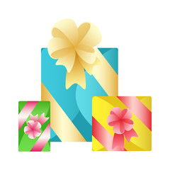 Multicolored bright boxes with gifts. Illustration for the design of greeting cards, holiday posters and booklets.