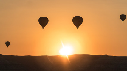 Naklejka premium silhouettes of hot air balloons in Cappadocia, Turkey