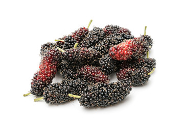Mulberry berry isolated on white background macro photography,Food for heathly concept.