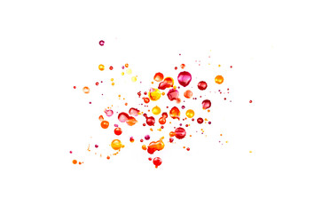 Photo of abstract hand painted watercolor brush strokes and splashes, white background