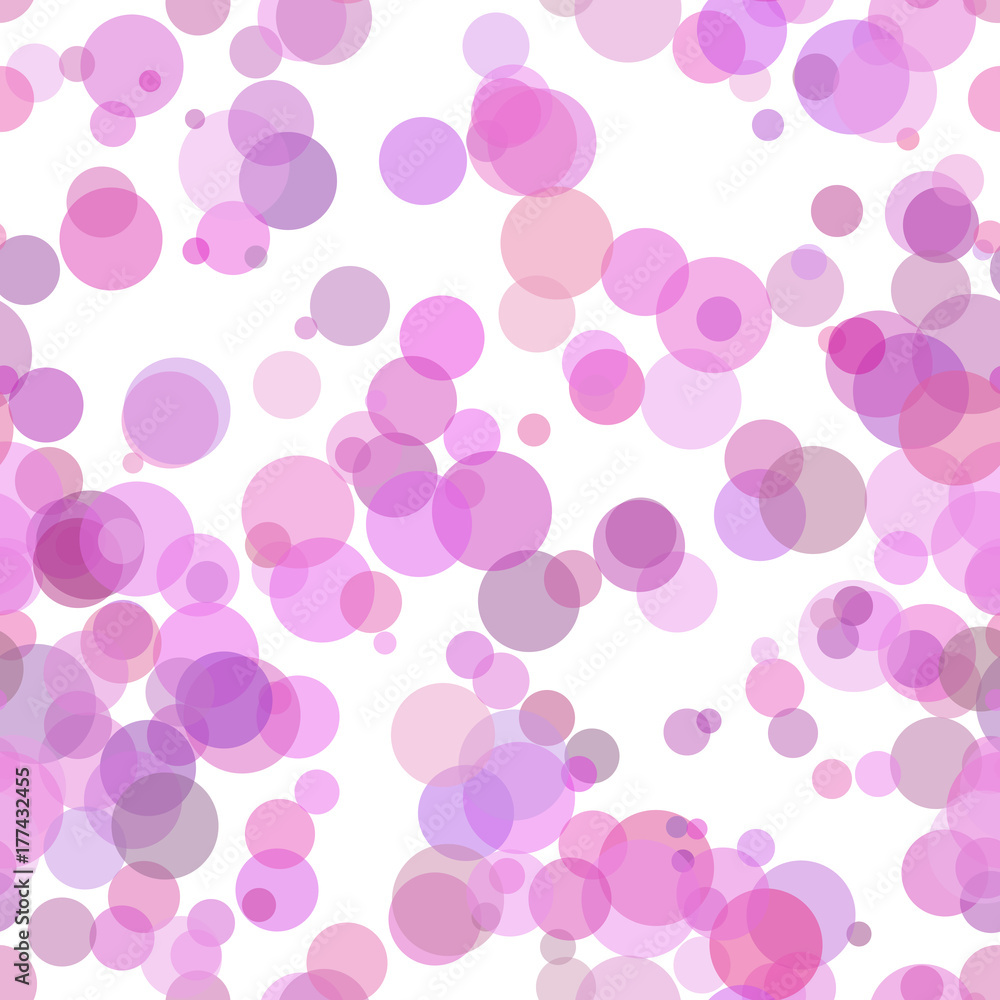 Poster seamless chaotic dot pattern background - vector design from circles with opacity effect in pink ton