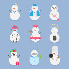 Snowman character emotion kawaii winter and christmas set
