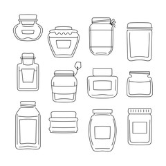 Set of 12 different jar. Made in line style. vector illustrations collection