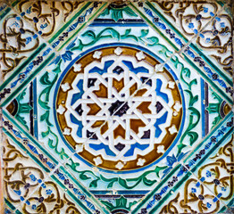 Close up of a Hispanic/Moorish gothic style tile at Monserrate Park and Palace in Sintra, Portugal